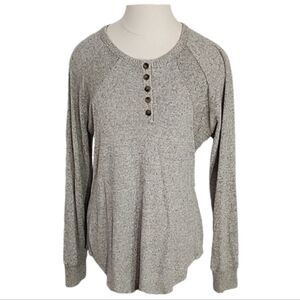 Warm & Cozy Top Lightweight Knit Pullover 1/4 Button Long Sleeve Gray Size L